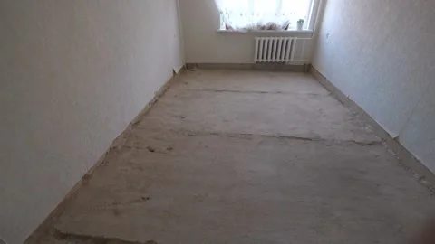 Empty room with concrete floor during home renovation Stock Footage 326066635