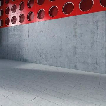 Empty room with concrete wall and stone floor, 3D Rendering Illustrazione stock