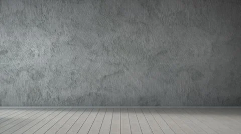 Empty room with concrete wall and wooden floor, grey background. 3d rendering Ilustración de archivo