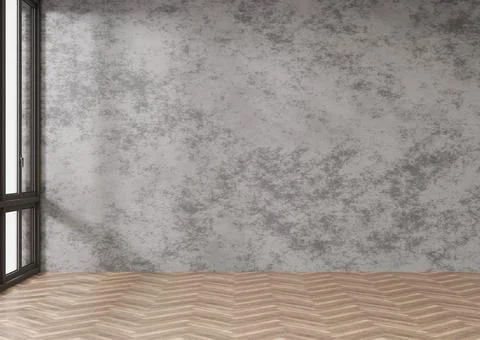 Empty room, concrete wall and parquet floor. Only wall and floor. Mock up int Stock Photos