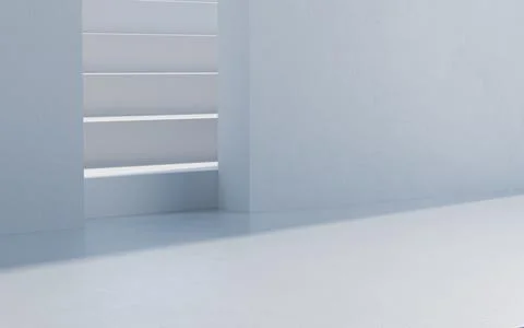An empty room containing stairs, 3d rendering. Illustrazione stock