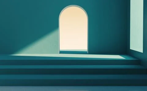 An empty room containing stairs, 3d rendering. Illustrazione stock