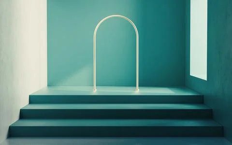 An empty room containing stairs, 3d rendering. Illustrazione stock