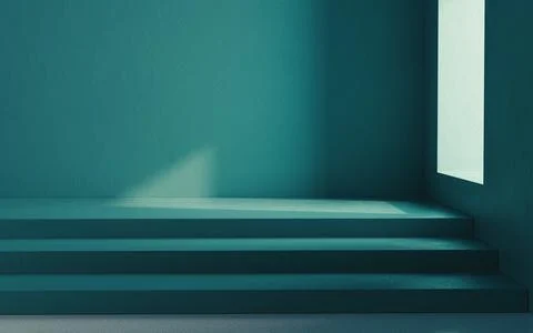 An empty room containing stairs, 3d rendering. Illustrazione stock