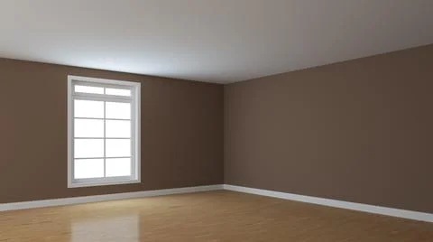 Empty Room Corner with Brown Stucco Walls, White Ceiling and a Large Window Stock Illustration