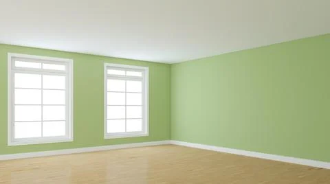 Empty Room Corner with Light Green Walls, Two White Windows Stock Illustration