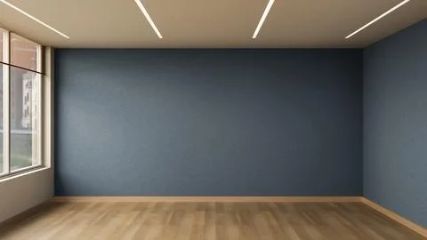 Empty room with dark blue walls and recessed LED lighting Stock Illustration