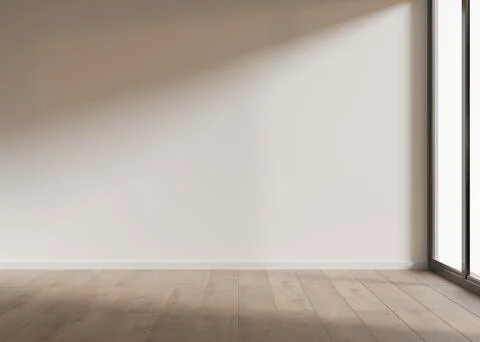 Empty room with daylight, white wall and parquet floor. Only wall and floor Stock Illustration