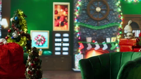Empty room decorated with Christmas tree, lights and other ornaments Stock Footage 316720226