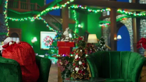 Empty room decorated with Christmas tree, lights and other ornaments Stock Footage 316722215