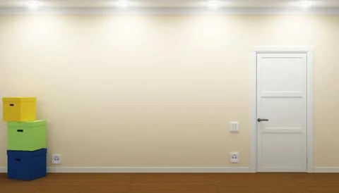 Empty room with door and boxes Stock Illustration