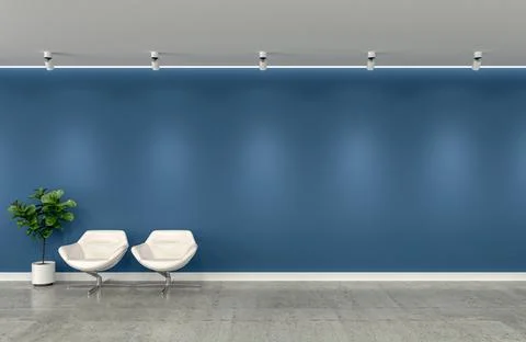 Empty room with empty blue wall chairs and flower for presentation Stock Illustration