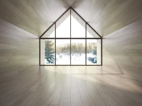 Empty room of a forest house 3D rendering Stock Illustration