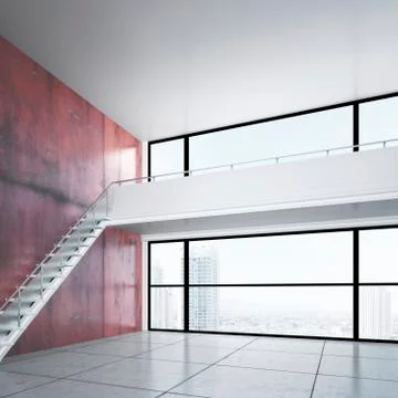 Empty room with a gallery level Stock Photos