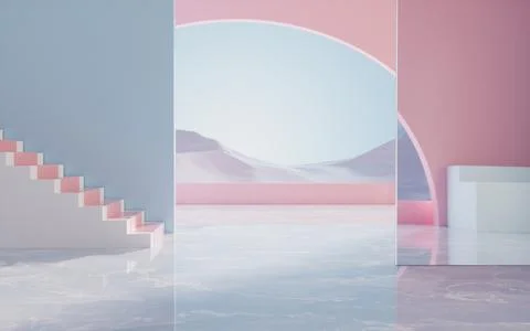 Empty room with geometry structure, 3d rendering. Stock Photos
