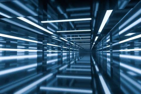 Empty room with glowing lines, 3d rendering. Stock Illustration