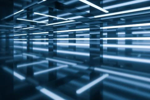 Empty room with glowing lines, 3d rendering. Stock Illustration