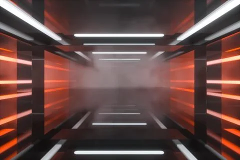 Empty room with glowing lines, 3d rendering. Stock Illustration