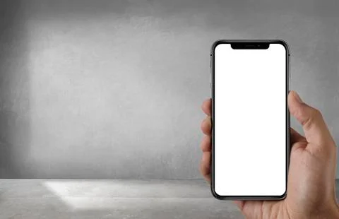 Empty room with a gray wall mockup, Background Phone, screen Foto stock