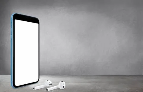 Empty room with a gray wall mockup, Background Phone, screen Foto stock