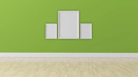 Empty room with green wall and blank frames Stock Illustration