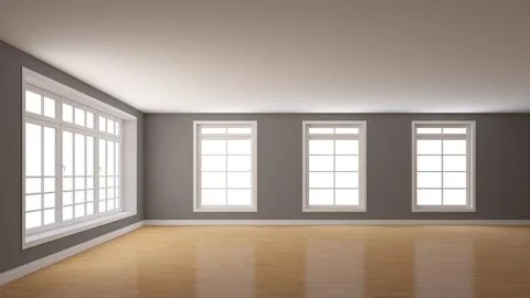 Empty Room with Grey Plastered Walls, a Large Window on the Left Stock-Illustration