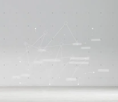 Empty room. Grey wall with copy space and digital interface elements. Stock Photos