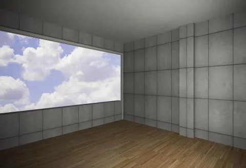 Empty room with grunge wall and old wood floor Stock Illustration