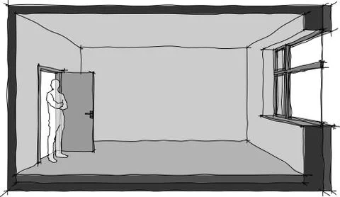 Empty room hand drawn sketch diagram Stock Illustration