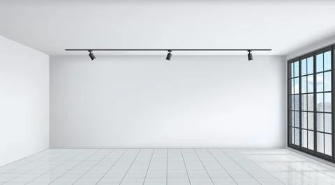 Empty room. Home interior. Tile floor. Ceiling lamp. Light from window. White Stock-Illustration