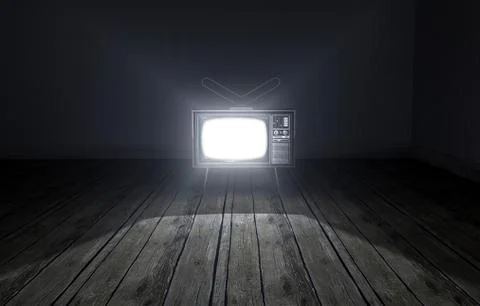 Empty room with illuminated television Stock Illustration