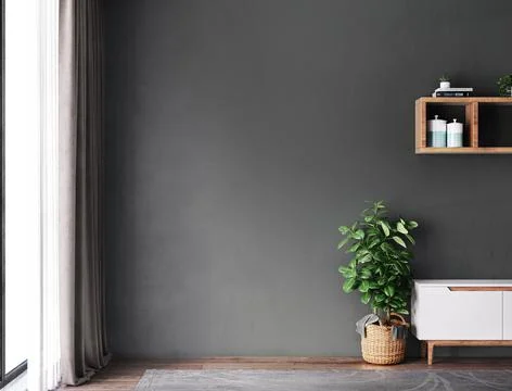 Empty room Interior 3d illustration with Tv cabinet with indoor plant Stock Illustration