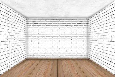 Empty room interior and white brick wall decor, With wooden flooring Stock Photos