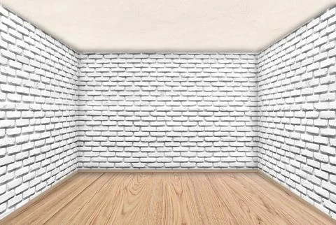 Empty room interior and white brick wall decor, With wooden flooring Stock Photos