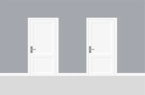 Empty room interior with brick wall and closed white door realistic vector il Stock Illustration