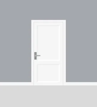 Empty room interior with brick wall and closed white door realistic vector il Stock Illustration