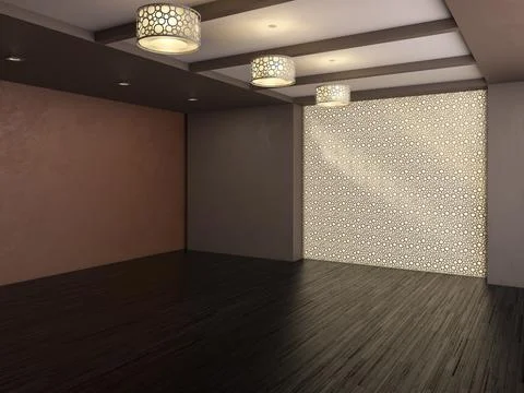 Empty Room Interior Concept with Brown and Orange Walls, Dark Parquet Stock Illustration