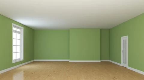 Empty Room Interior Concept with Green Walls, White Window and a White Door Stock Illustration