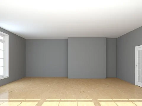 Empty Room Interior Concept with Window and White Door. Stock Illustration