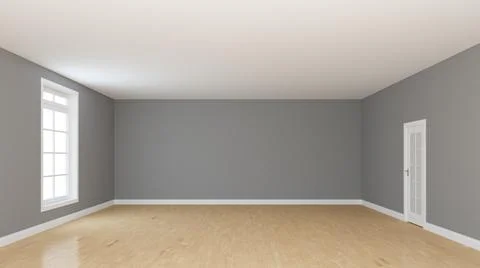 Empty Room Interior Concept with Window and White Door. Stock Illustration