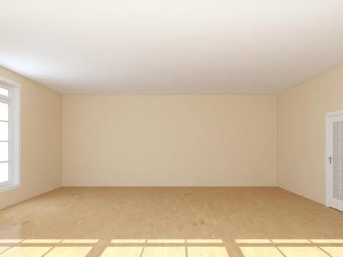 Empty Room Interior Concept with Window and White Door. Stock Illustration