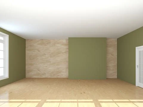 Empty Room Interior Concept with Window and White Door. Stock Illustration