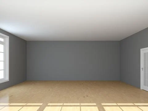 Empty Room Interior Concept with Window and White Door. Stock Illustration