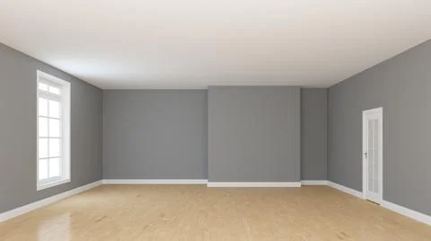 Empty Room Interior Concept with a Window and a White Door. Stock Illustration