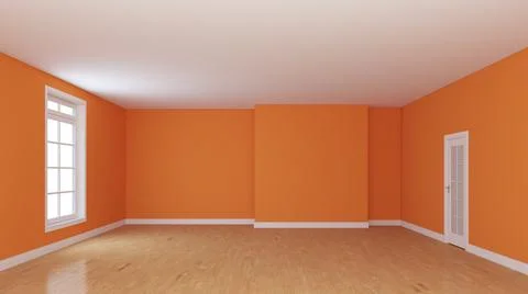 Empty Room Interior Concept with a Window and a White Door. Stock Photos