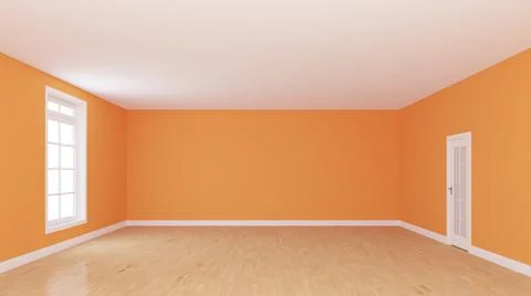 Empty Room Interior Concept with a Window and a White Door. Stock Photos