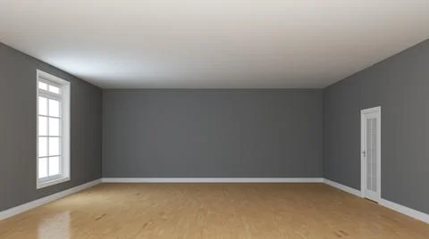 Empty Room Interior Concept with Window and White Door. Stock Photos