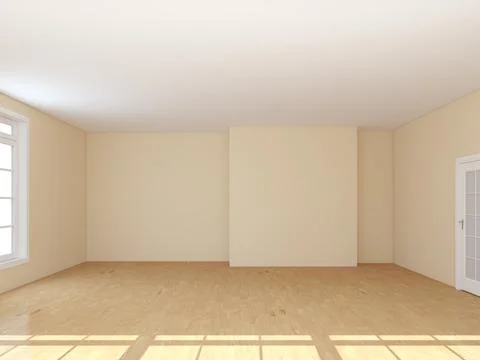 Empty Room Interior Concept with Window and White Door. Stock Photos