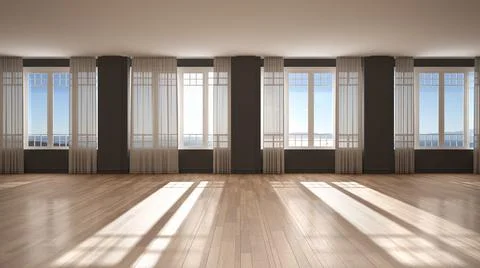 Empty room interior design, background with copy space, open space with big p Stock Illustration