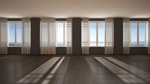 Empty room interior design, background with copy space, open space with big p Stock Illustration